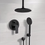 Remer SFH84 Matte Black Shower System With 8 Inch Rain Ceiling Shower Head and Hand Shower